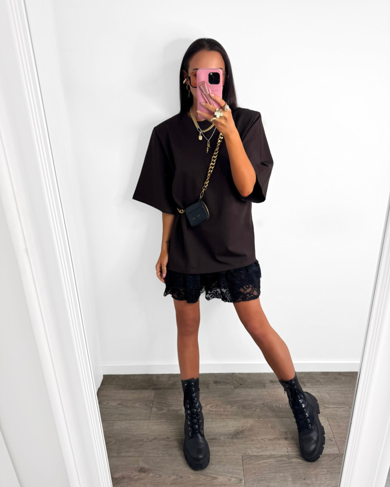 T-shirt oversize z poduszkami La Milla czekoladowy