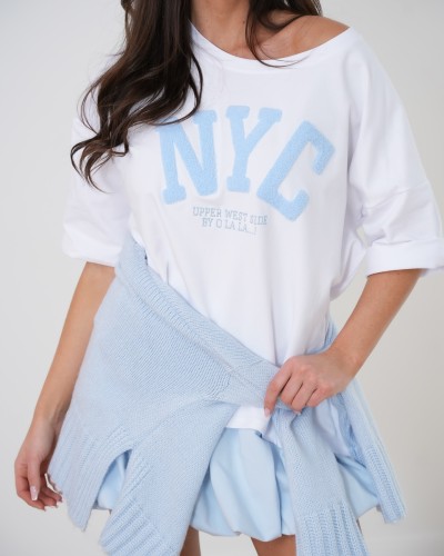T-shirt NYC By o la la...! biały z błękitem