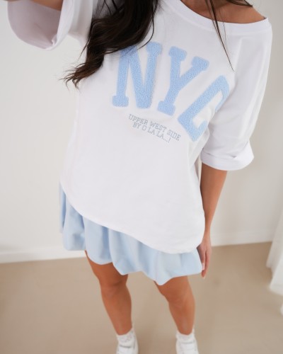 T-shirt NYC By o la la...! biały z błękitem