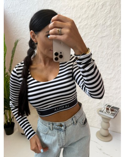 Crop top w paski La Milla biało-czarny