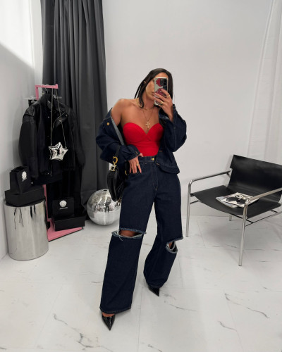 Spodnie jeansowe z dziurami La Milla ciemny jeans