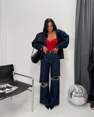 Spodnie jeansowe z dziurami La Milla ciemny jeans