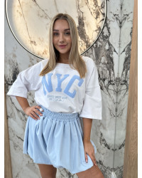T-shirt NYC By o la la...! biały z błękitem