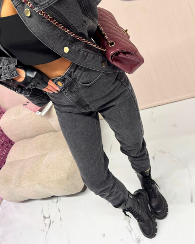 Spodnie jeansowe mom fit La Milla szare