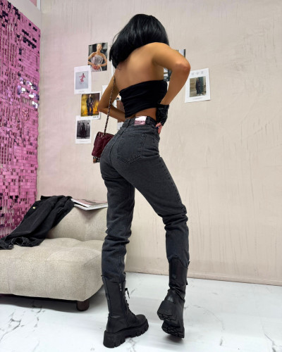 Spodnie jeansowe mom fit La Milla szare