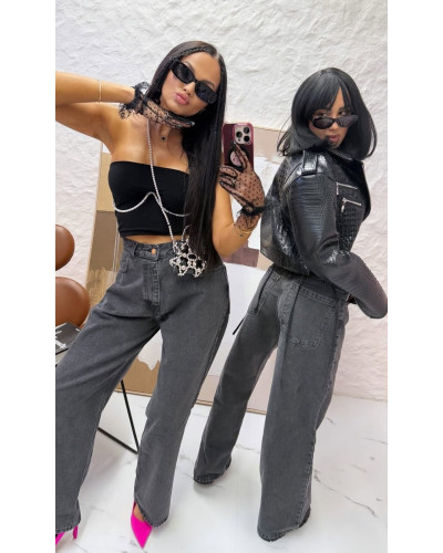 Spodnie jeansowe z szeroką nogawką La Milla szare