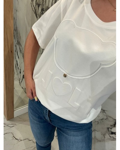 T-shirt z wytłaczanym misiem By o la la...! śmietanowy