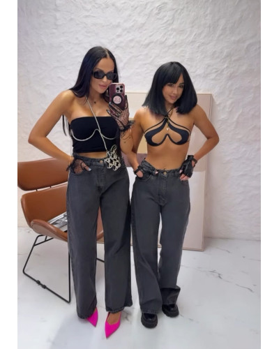 Spodnie jeansowe z szeroką nogawką La Milla szare