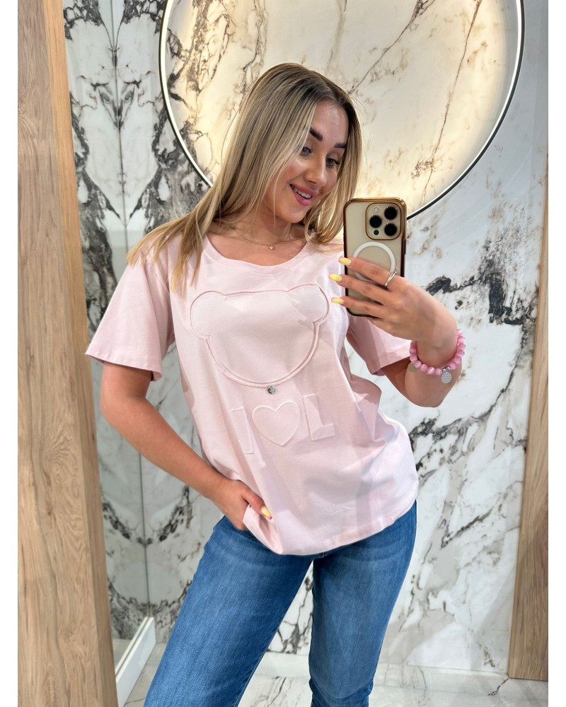 T-shirt z wytłaczanym misiem By o la la...! różowy T-shirt z wytłaczanym misiem By o la la...! różowy