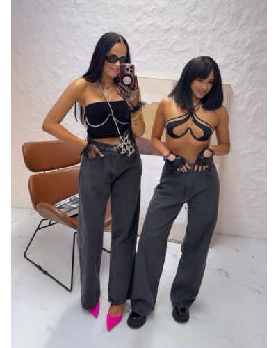 Spodnie jeansowe z szeroką nogawką La Milla szare