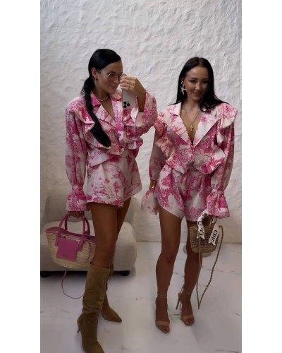 Komplet w stylu DIOR spodenki + koszula La Milla różowy
