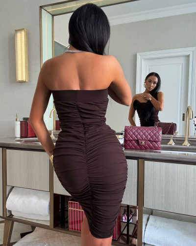 Sukienka tuba z różą La Milla czekoladowa