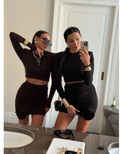 Spódnica marszczona z różą La Milla czarna