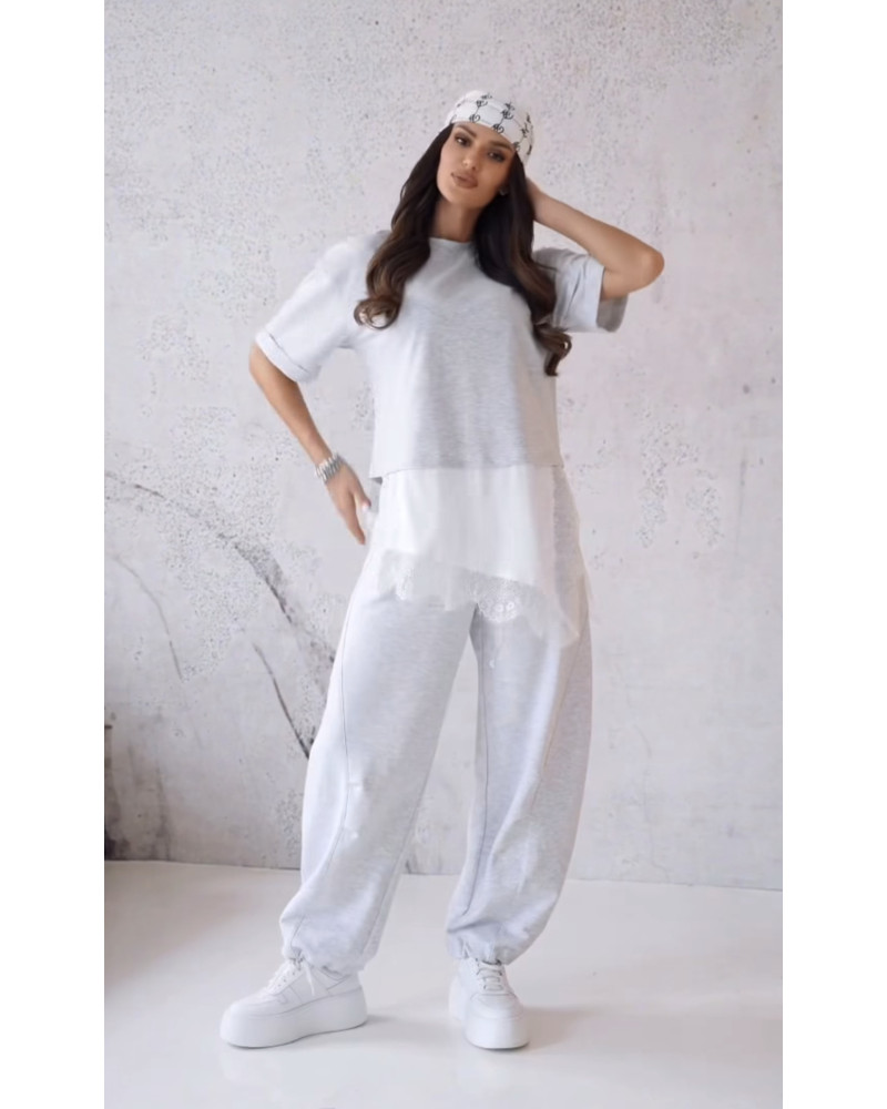 T-shirt z halką By o la la...! szary melanż