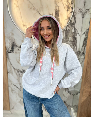 Bluza z kapturem By o la la...! szary melanż z sugar pink