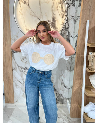 T-shirt BOHO By o la la...! biały z nude