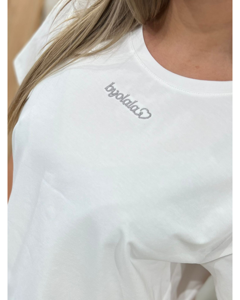 T-shirt z napisem By o la la...! biały z szarym