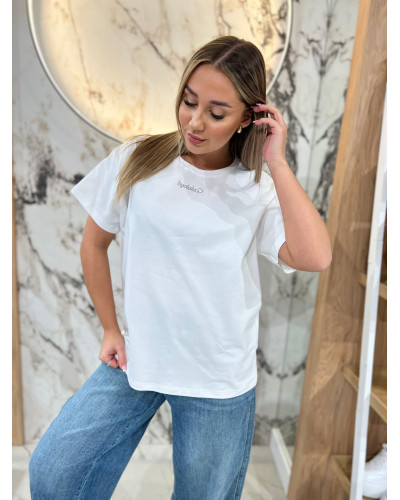 T-shirt z napisem By o la la...! biały z szarym