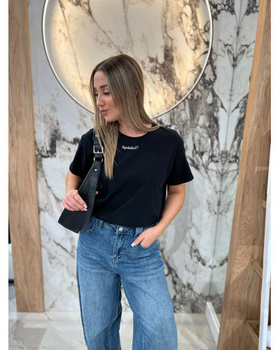 T-shirt z napisem By o la la...! czarny z białym