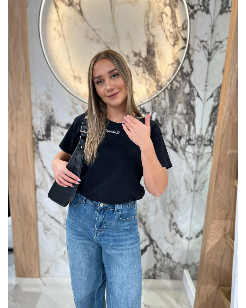 T-shirt z napisem By o la la...! czarny z białym