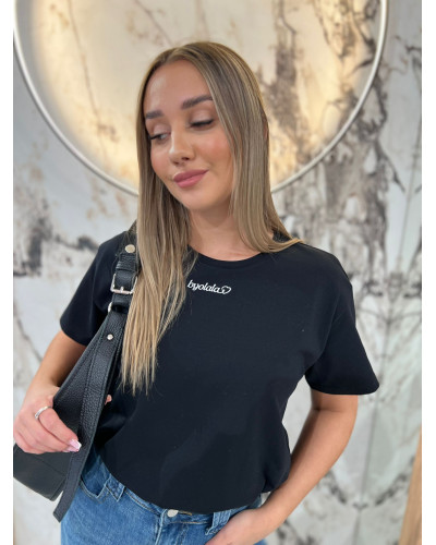 T-shirt z napisem By o la la...! czarny z białym