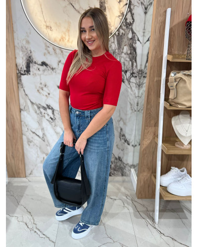 Basic prążkowany z logowanym rękawem By o la la...! czerwony