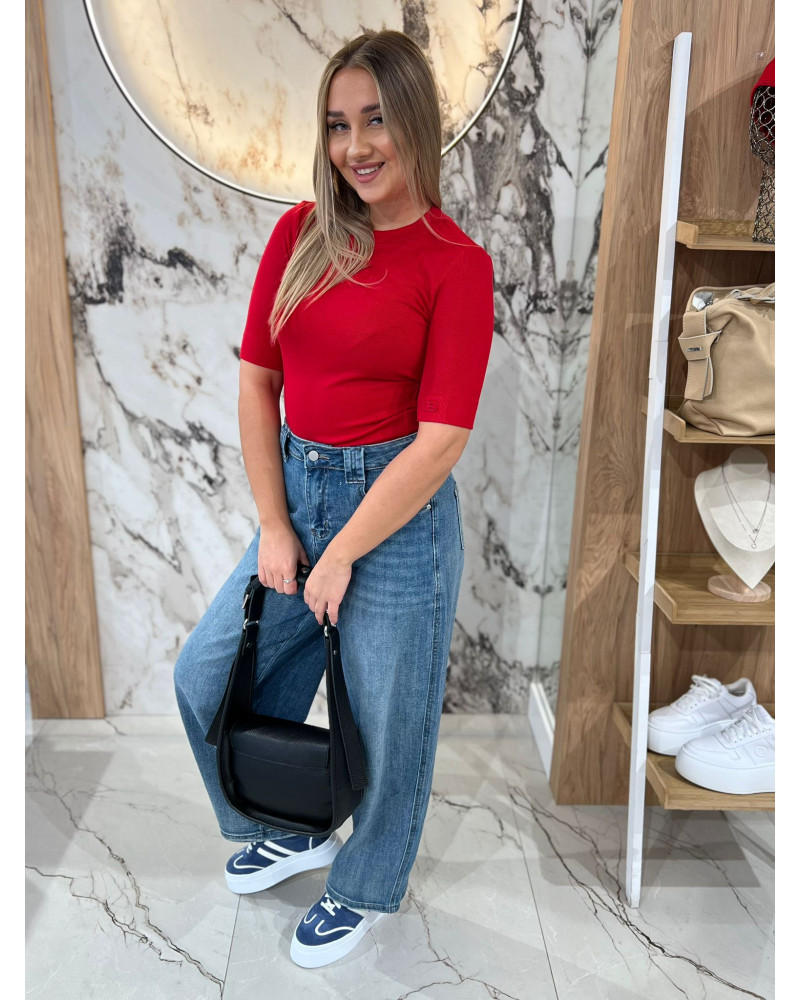 Basic prążkowany z logowanym rękawem By o la la...! czerwony