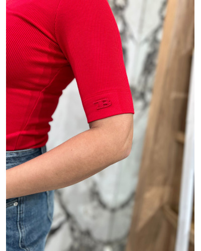 Basic prążkowany z logowanym rękawem By o la la...! czerwony