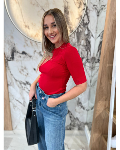 Basic prążkowany z logowanym rękawem By o la la...! czerwony