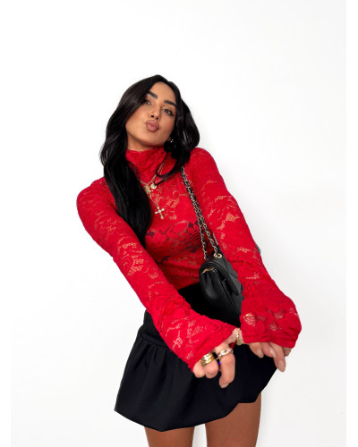 Golf koronkowy La Milla czerwony