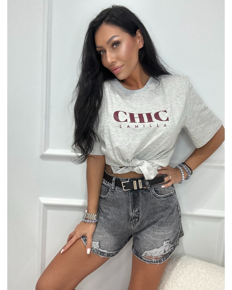 T-shirt CHIC z wiązaniem La Milla szara T-shirt CHIC z wiązaniem La Milla szara
