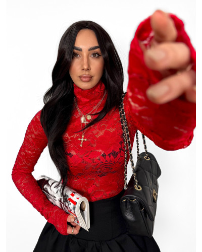 Golf koronkowy La Milla czerwony