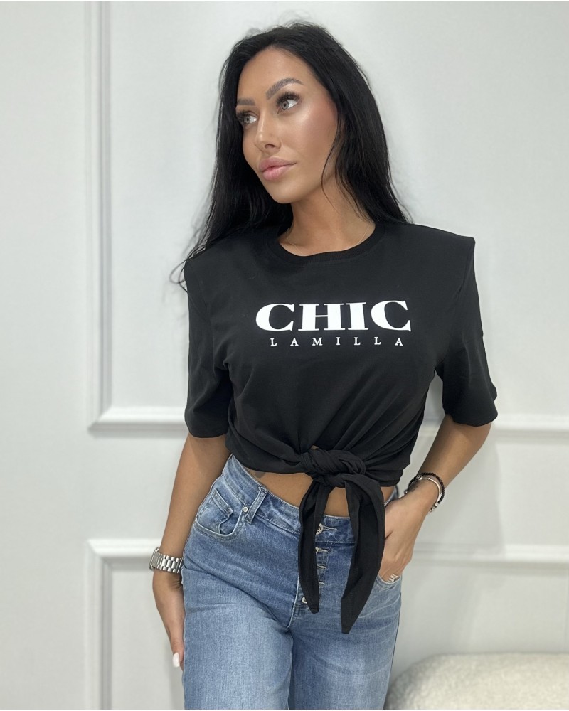 T-shirt CHIC z wiązaniem La Milla czarna T-shirt CHIC z wiązaniem La Milla czarna