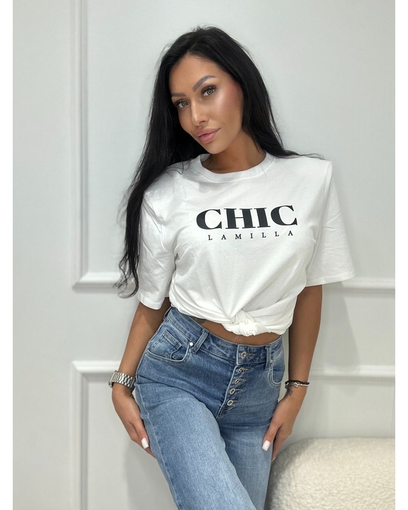 T-shirt CHIC z wiązaniem La Milla biała T-shirt CHIC z wiązaniem La Milla biała