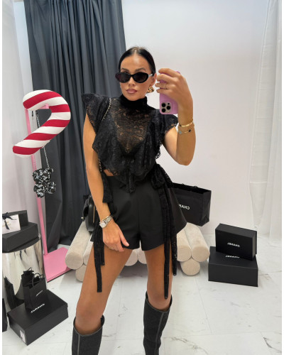 Bluzka koronkowa z wiązaniem La Milla czarna