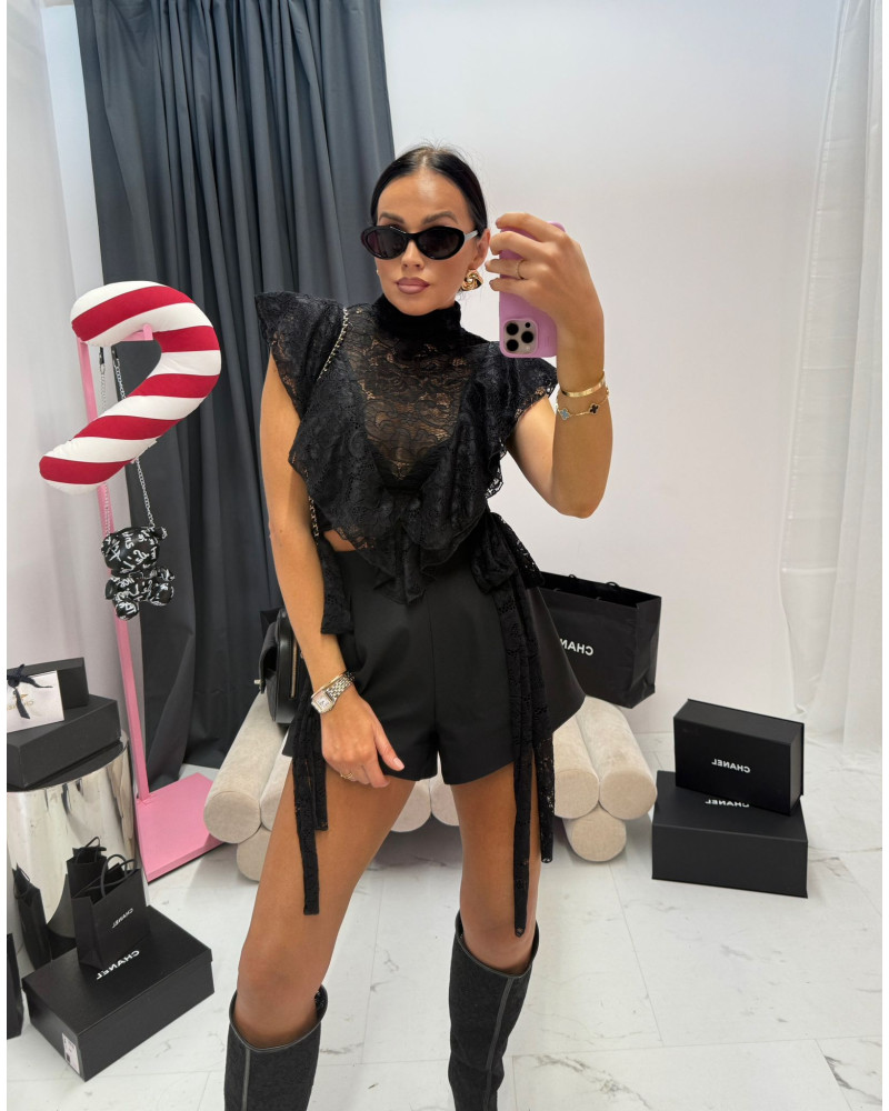 Bluzka koronkowa z wiązaniem La Milla czarna