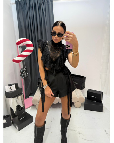 Bluzka koronkowa z wiązaniem La Milla czarna