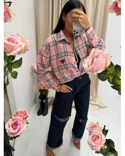 Koszula flanelowa La Milla różowa z czarnym