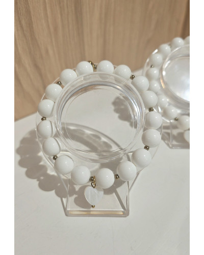 Bransoletka Kaliope By o la la...! biała z perłowym serduszkiem