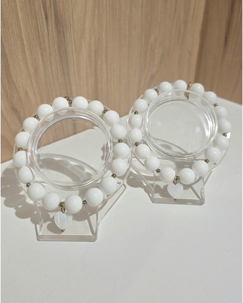 Bransoletka Kaliope By o la la...! biała z perłowym serduszkiem