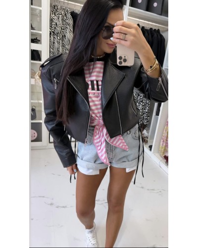 T-shirt w paski CHIC z wiązaniem La Milla różowy