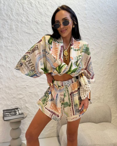 Komplet TROPICAL kimono plus spodenki La Milla beżowy