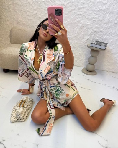 Komplet TROPICAL kimono plus spodenki La Milla beżowy