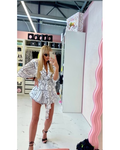 Komplet GEOMETRIC kimono plus spodenki La Milla biały