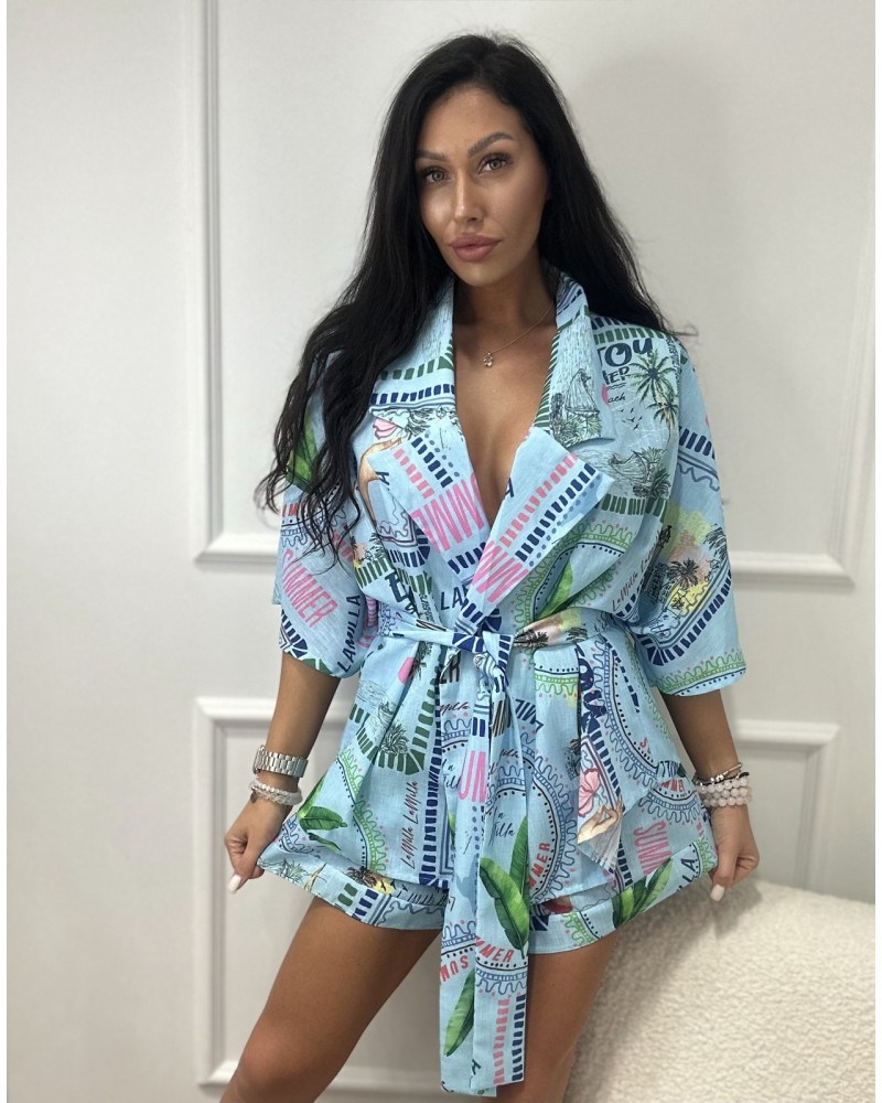 Komplet TROPICAL kimono plus spodenki La Milla niebieski Komplet TROPICAL kimono plus spodenki La Milla niebieski
