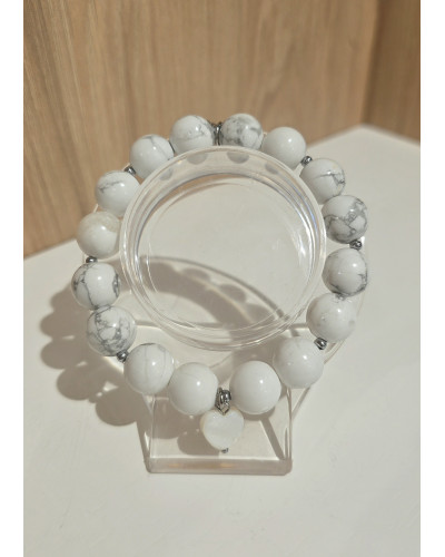 Bransoletka Dimitra By o la la...! biały marmurek z perłowym sercem