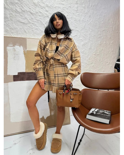 Koszula flanelowa z paskiem La Milla beżowa