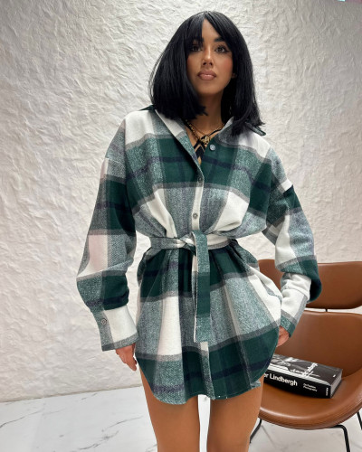 Koszula flanelowa z paskiem La Milla zielona