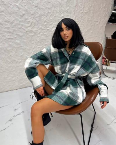 Koszula flanelowa z paskiem La Milla zielona