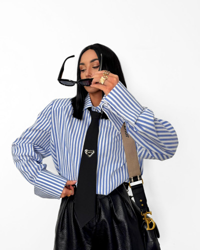 Koszula w paski z krawatem La Milla niebieska